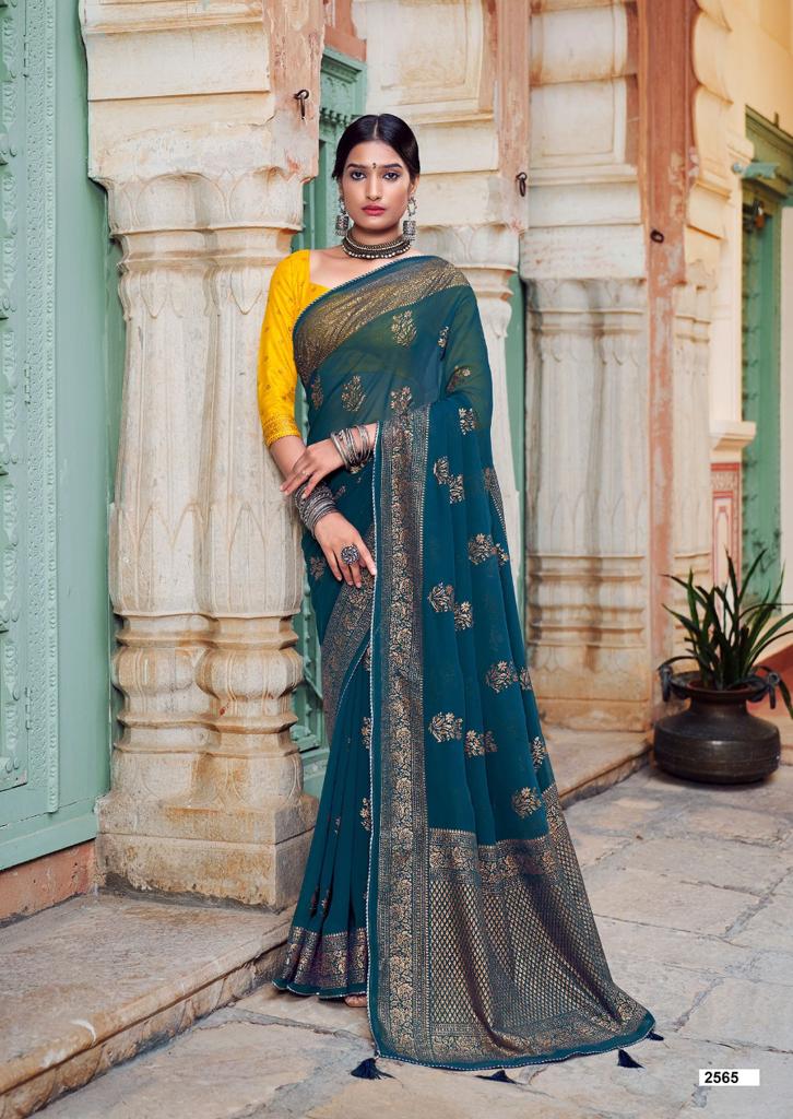 Kashvi Nadia Fancy Wear Designer Georgette With Antique copper Zari Saree Collection 